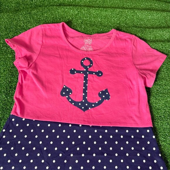 Faded Glory Crew Neck Anchor Nautical Polka Dot Pink & Navy T-shirt Dress Size L - Picture 5 of 11